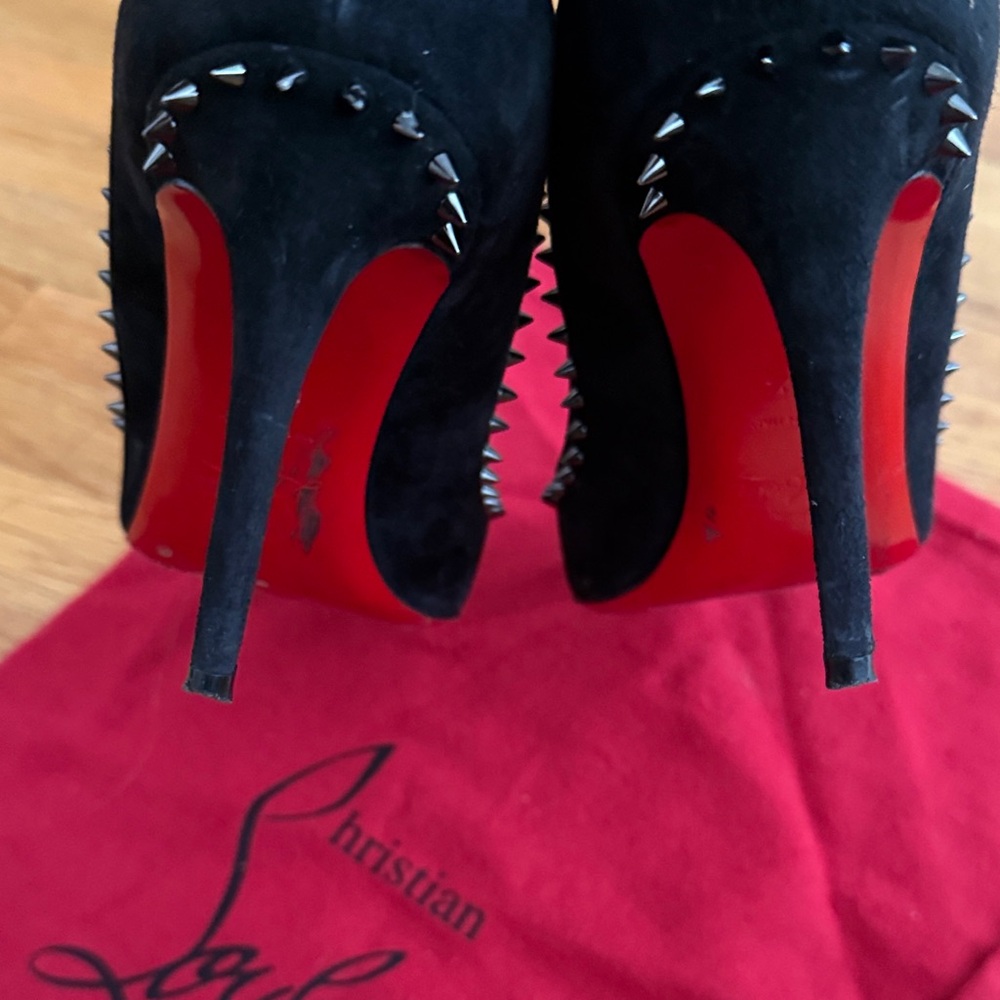 Christian Louboutin Black Suede Studded Heels - Picture 5 of 8
